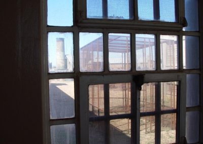 Window looking outside at the recreation yard at Old Main