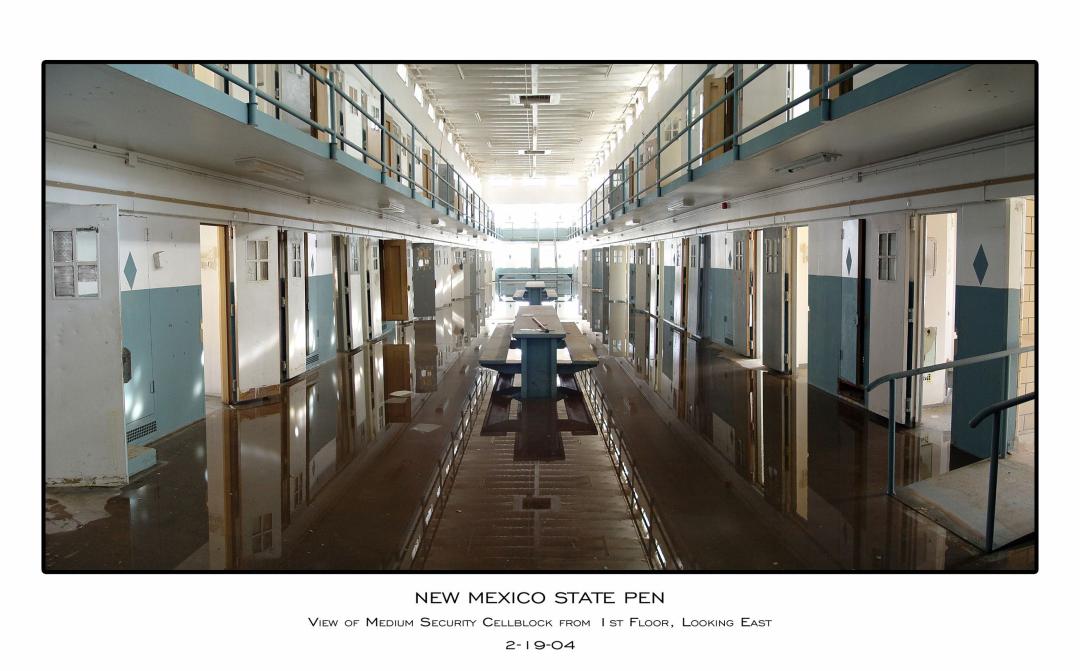 View of medium security cellblock from 1st floor, looking east at Old Main